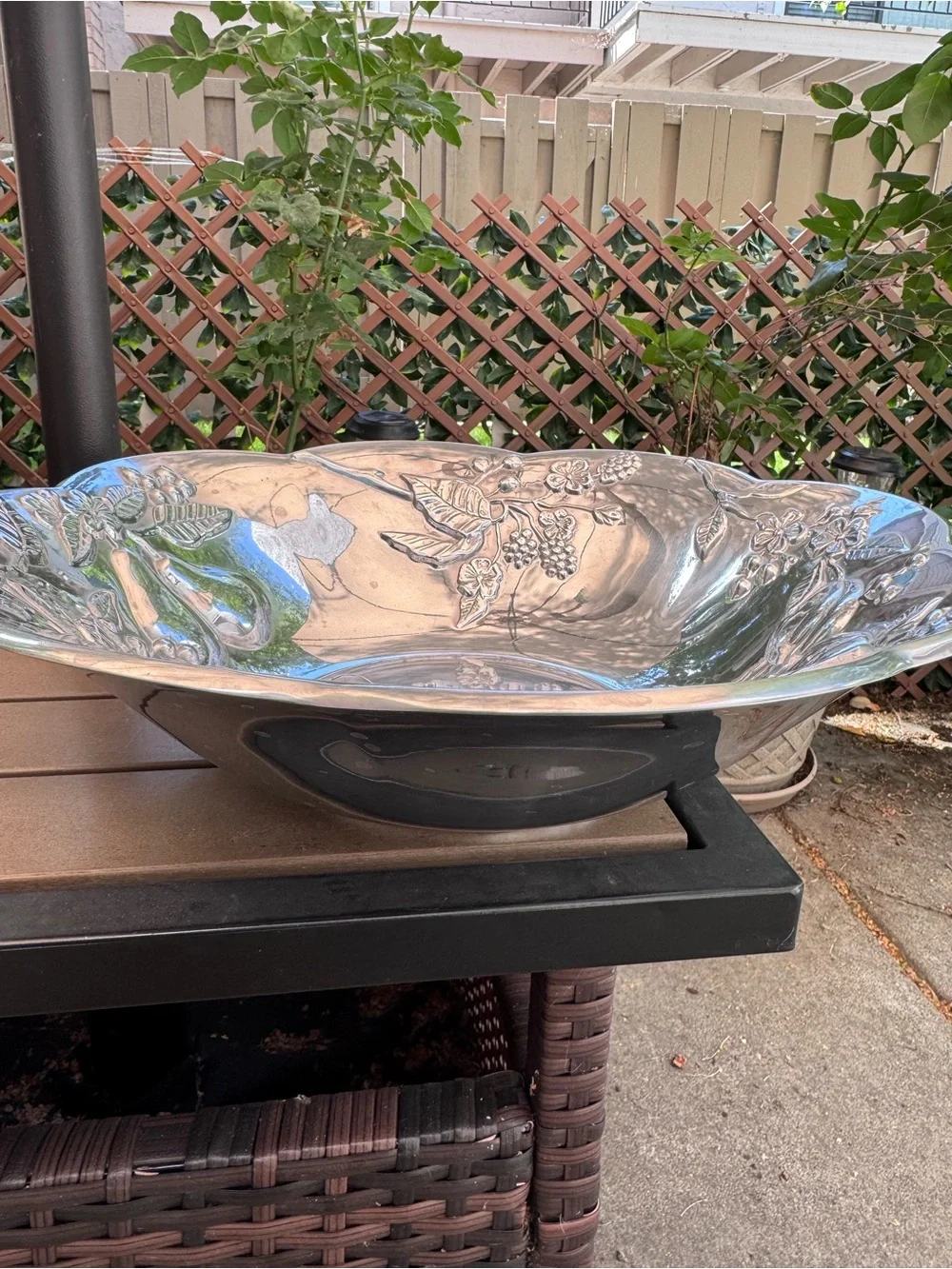 Vintage Lenox Orchard in Bloom Metal Fruit Salad Serving Bowl Silver